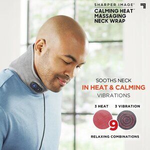 Sharper Image Calming Heat Massaging Neck Wrap Heat Vibration USB 9 Settings